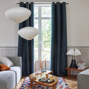 Orsso petrol blue silver eyelet curtain