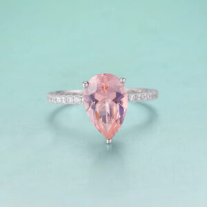 Peach morganite ring pear cut sterling silver