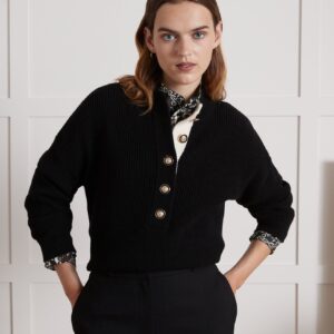 Pull col montant boutonné femme