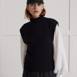 Pull sans manches col froufrou femme