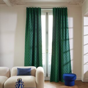 Raffy petrol blue and green back tab curtain