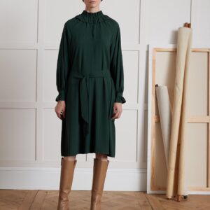Robe mi-longue col volanté femme viscose dobby