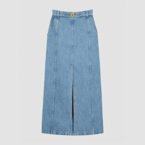 Slit midi skirt in organic cotton denim - Ice Blue - 44