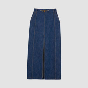 Slit midi skirt in organic cotton denim - Rodeo Blue - 44