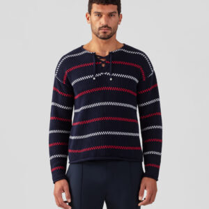 Swedish Fisherman Cotton Sweater: Navy