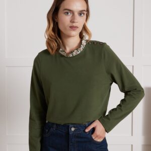 T-shirt femme col en tissu Liberty - coton biologique