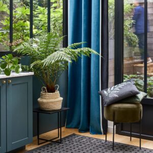 Vasco petrol blue black eyelet curtain