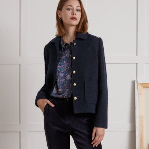 Veste col rond femme tissu bouclette