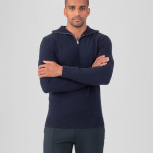 Wool Cashmere Sweater w. Front Chest Zip: Navy
