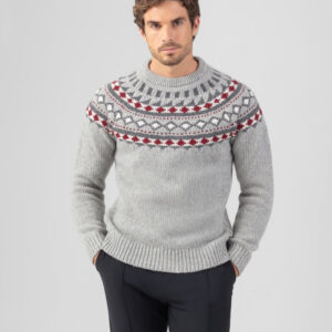 Wool Cashmere Sweater w. Nordic Pattern: Grey Melange