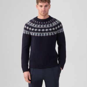 Wool Cashmere Sweater w. Nordic Pattern: Navy