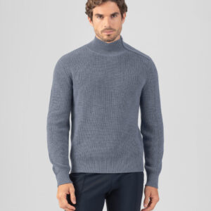 Wool Sweater w. Side-Collar Zip: Glacial Blue