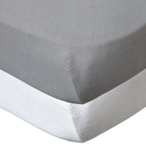 Lot de 2 draps housse en coton 60×120 cm Blanc + Gris