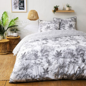 Parure de lit 2 personnes en coton 57 fils imprimé blanc