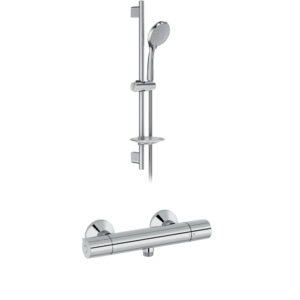 Mitigeur de douche thermostatique JACOB DELAFON Simone + barre + pommeau de douche