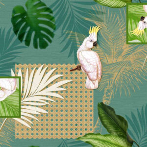 Toile cirée au mètre – Largeur 140 cm – Cacatoes et feuillages tropicales