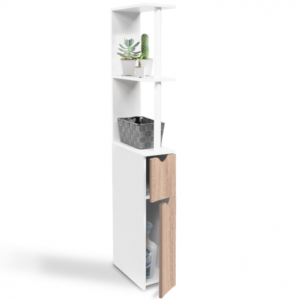 IDMARKET Meuble WC étagère bois WILLY 2 portes blanc et hêtre