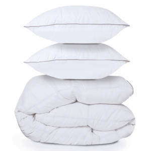 IDMARKET Couette 220×240 CM AELA en plume d’oie anti acarien 500 gr + 2 oreillers