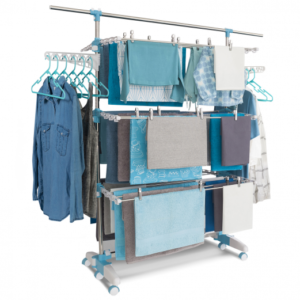 IDMARKET Séchoir à linge modulable blanc/bleu grande capacité + 30 accessoires