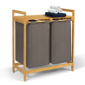 IDMARKET Panier à linge 2 bacs bambou BEA tissu gris foncé