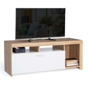 IDMARKET Meuble TV 110 cm MALO bois et placard blanc