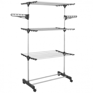 IDMARKET Séchoir à linge inox MAXIMA gris étendoir pliable H.145 CM + 30 accessoires