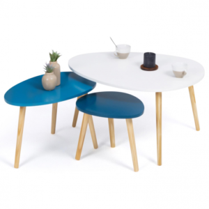 IDMARKET Lot de 3 tables basses gigognes GAIA laquées blanc bleu scandinave