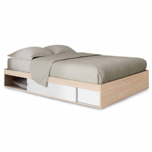 IDMARKET Cadre de lit double SALEM avec rangements et sommier 140 x 190 cm fa√ßon hêtre et blanc