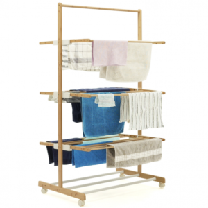 IDMARKET Séchoir à linge bambou RITA 3 niveaux étendoir pliable H.150 cm