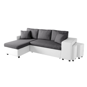Canapé d’angle réversible OSLO convertible avec coffre et poufs en bi-matière