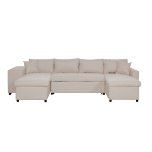 Canapé d’angle panoramique OSLO convertible avec coffres et poufs en tissu