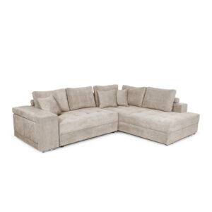 Canapé d’angle TAMIA convertible avec coffre et 2 poufs en tissu