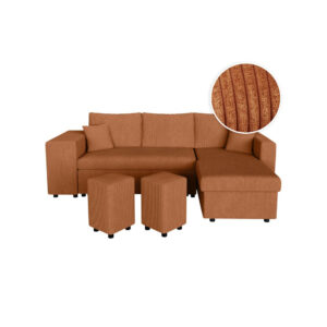 Canapé d’angle réversible convertible OSLO avec coffre, 2 poufs à gauche en velours côtelé