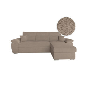 Canapé KOMECO d’angle réversible convertible avec coffre et têtières réglables en tissu bouclette