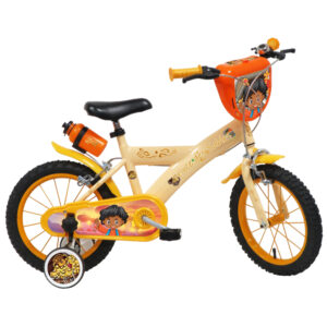 Vélo 16″ Gar√ßon “Prince des sables” pour enfant de 5 à 7 ans avec stabilisateurs à molettes – Gourde – Plaque décorative – 2 freins
