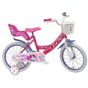 Vélo 16″ Fille Licence “Minnie” pour enfant de 5 à 7 ans avec stabilisateurs à molettes – 2 freins