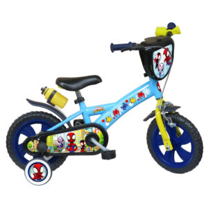 Vélo 12″ Gar√ßon “SPIDEY” pour enfant de 3 à 5 ans avec stabilisateurs à molettes – 1 Frein
