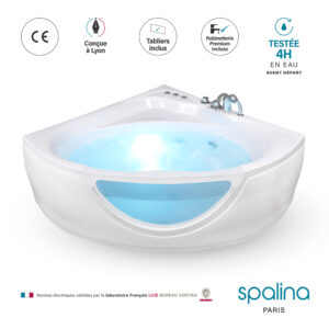 Baignoire balnéo d’angle TASMANIE WHITE Jets L135xl135xH54cm, by SPALINA