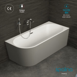 Baignoire semi-√Ælot Murale Capri Droite grise mate, 170x76cm, By Spalina