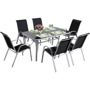 Salon de jardin en textilène “Cordoba” – Phoenix – 6 places – Noir