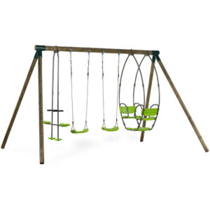 Portique bois “Nelio” – Avec 2 balan√ßoires , 1 vis-à-vis et 1 nacelle.