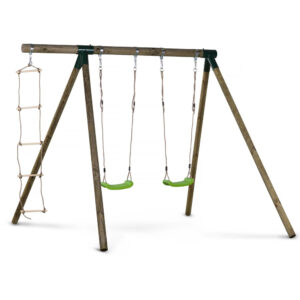 Portique bois “Timo” – Avec 2 balan√ßoires et 1 échelle de corde.