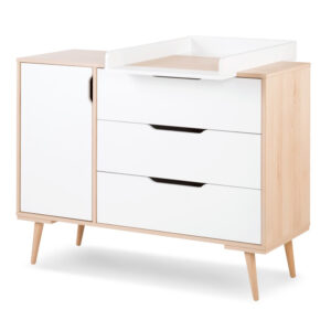 SOFIE Commode à langer à tiroirs et étagères style scandinave    Blanc / Bois