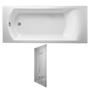 Baignoire droite JACOB DELAFON Ove 170 x 70 cm, bonde excentré + pare bain chrome