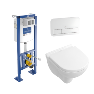 Pack WC suspendu compact sans bride VILLEROY ET BOCH O.novo + abattant + plaque blanche + b√¢ti