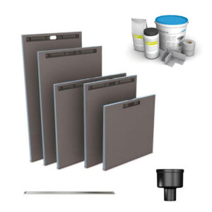 Receveur à carreler WEDI Fundo Riolito Neo + barrette de finition inox + bonde verticale + kit d’étanchéité 160 x 100 cm