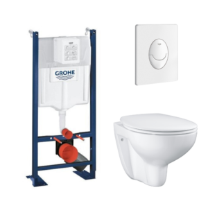 Pack WC suspendu sans bride GROHE Bau Cerami avec b√¢ti support Rapid SL Project et plaque de commande Start blanc