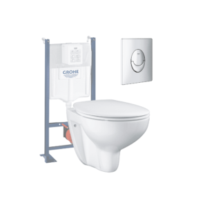 Pack WC suspendu sans bride GROHE Bau Cerami avec b√¢ti support Rapid SL Project et plaque de commande Start chromé