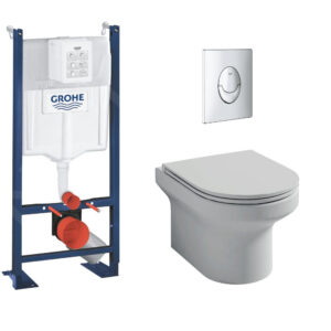 Pack WC suspendu sans bride  JACOB DELAFON + B√¢ti support wc Grohe + plaque commande chromé rond Quickfix