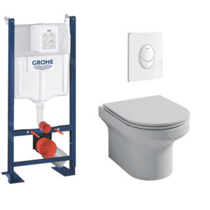 Pack WC suspendu sans bride JACOB DELAFON Elite + B√¢ti support GROHE Rapid SL Project 1.13 M + plaque de commande blanc Quickfix